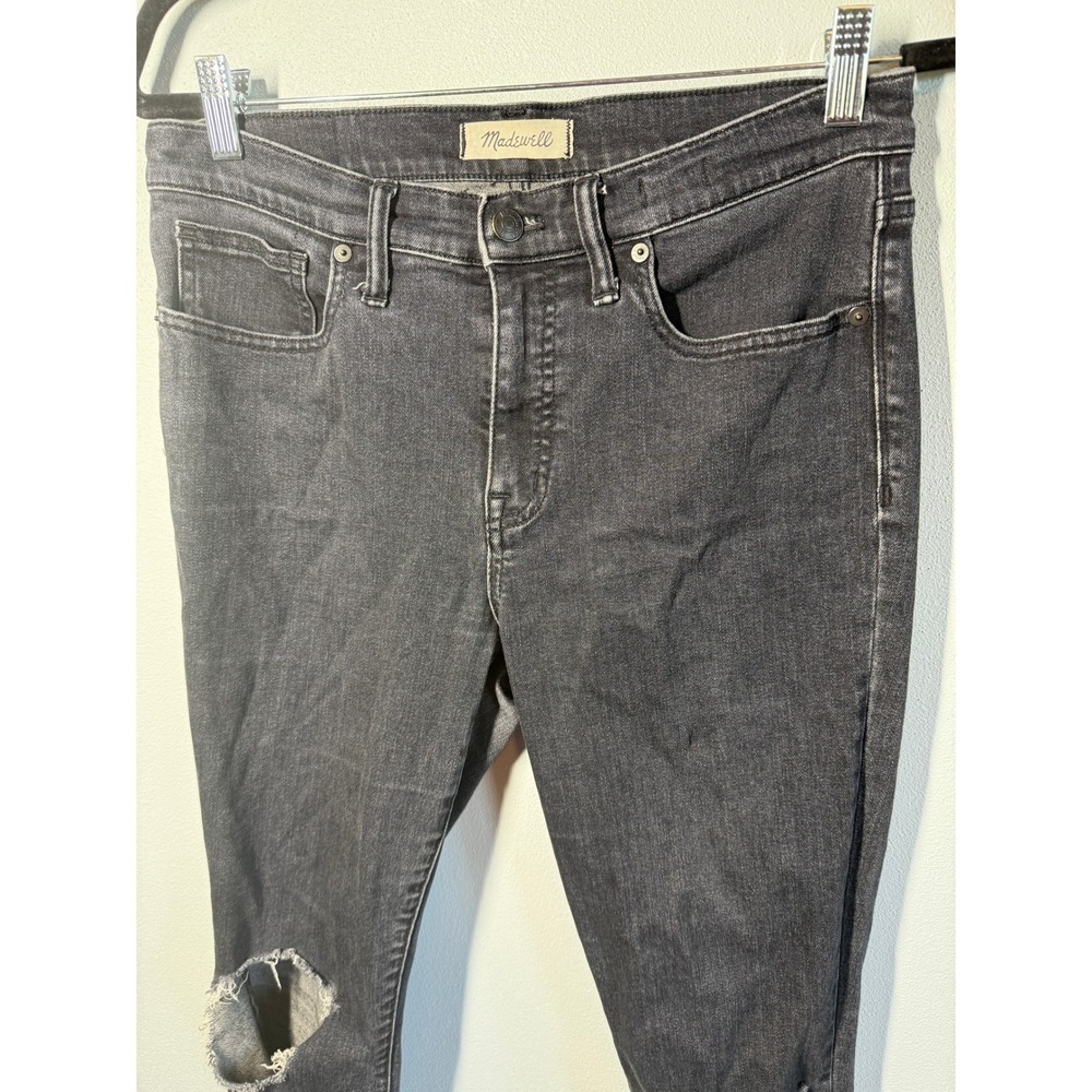 Madewell 9" Skinny High Rise Jeans Distressed Black Raw Hem Size 29 - Picture 3 of 12
